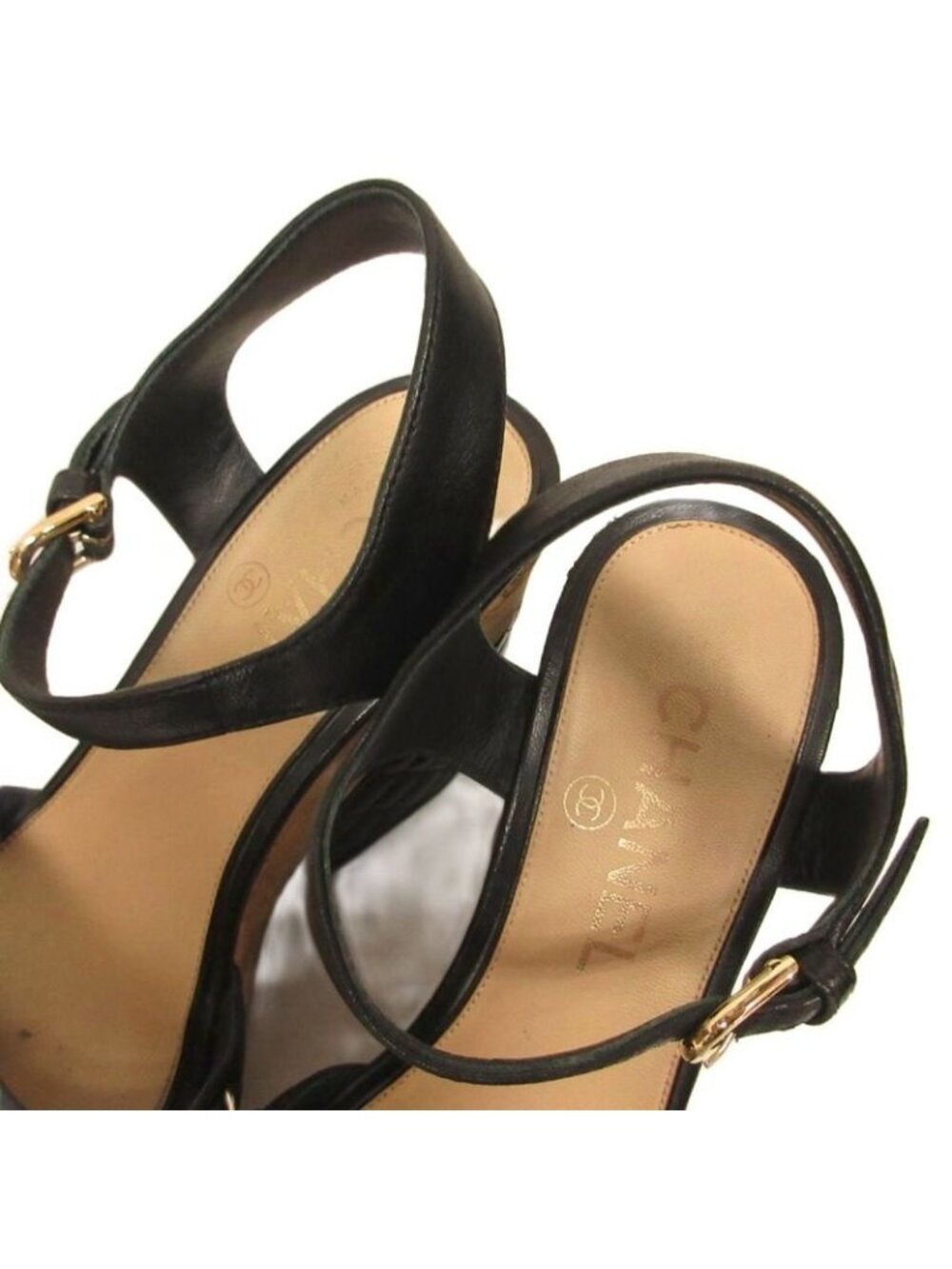 Chanel Quilted Platform Wedge Sole Sandals CC Logo 35c Black - Picture 6 of 9